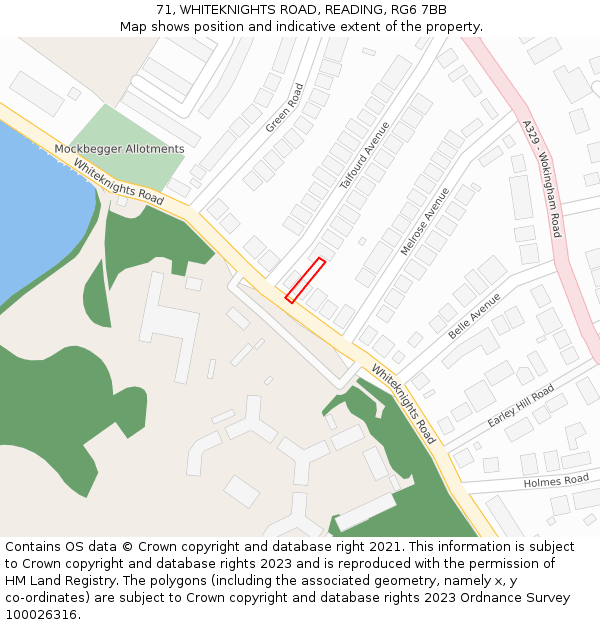 71, WHITEKNIGHTS ROAD, READING, RG6 7BB: Location map and indicative extent of plot