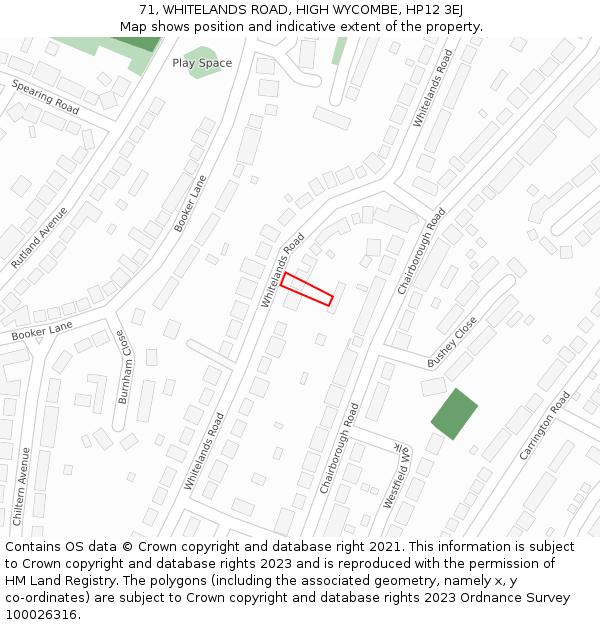 71, WHITELANDS ROAD, HIGH WYCOMBE, HP12 3EJ: Location map and indicative extent of plot