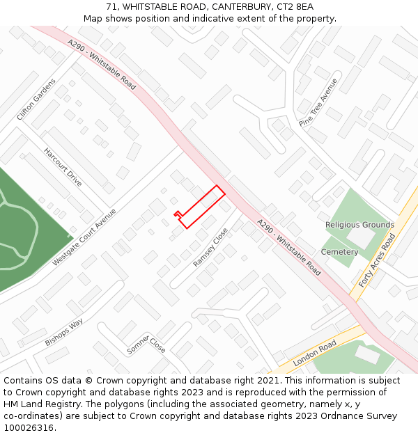 71, WHITSTABLE ROAD, CANTERBURY, CT2 8EA: Location map and indicative extent of plot