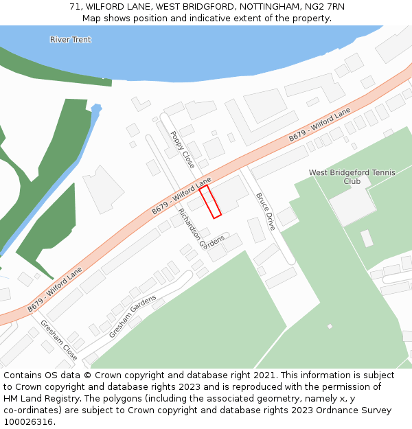 71, WILFORD LANE, WEST BRIDGFORD, NOTTINGHAM, NG2 7RN: Location map and indicative extent of plot