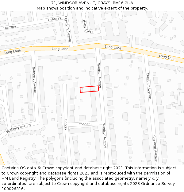 71, WINDSOR AVENUE, GRAYS, RM16 2UA: Location map and indicative extent of plot