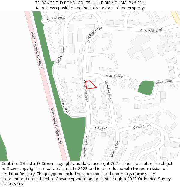 71, WINGFIELD ROAD, COLESHILL, BIRMINGHAM, B46 3NH: Location map and indicative extent of plot