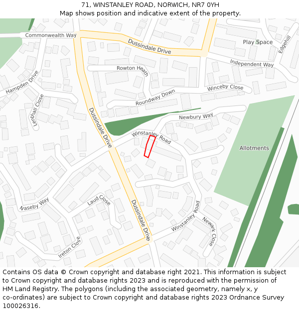 71, WINSTANLEY ROAD, NORWICH, NR7 0YH: Location map and indicative extent of plot