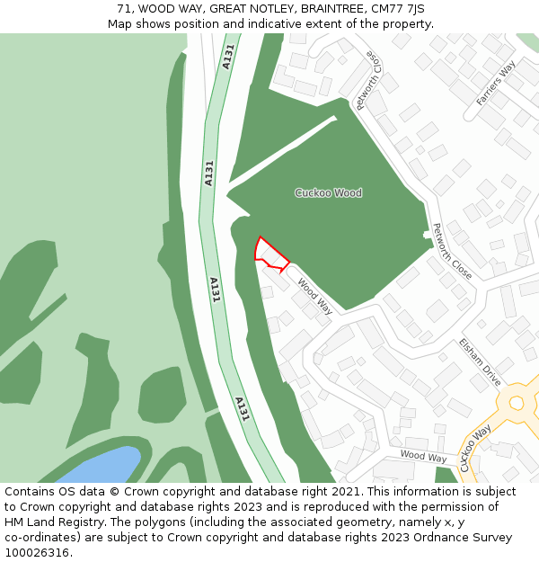 71, WOOD WAY, GREAT NOTLEY, BRAINTREE, CM77 7JS: Location map and indicative extent of plot