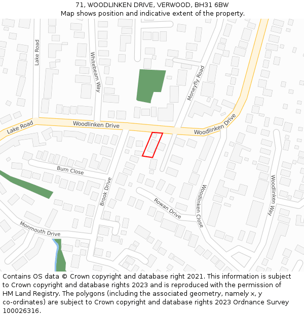 71, WOODLINKEN DRIVE, VERWOOD, BH31 6BW: Location map and indicative extent of plot