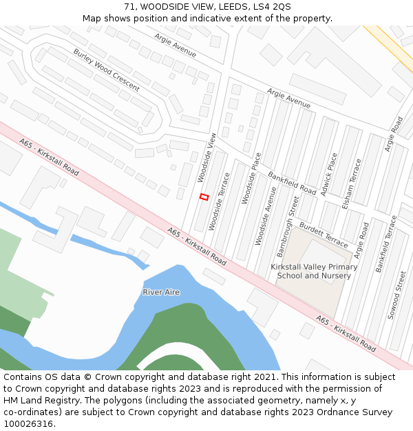 71, WOODSIDE VIEW, LEEDS, LS4 2QS: Location map and indicative extent of plot