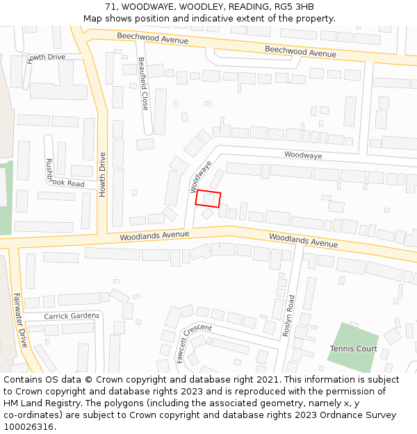 71, WOODWAYE, WOODLEY, READING, RG5 3HB: Location map and indicative extent of plot