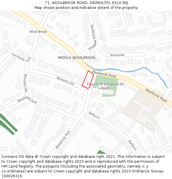 71, WOOLBROOK ROAD, SIDMOUTH, EX10 9XJ: Location map and indicative extent of plot