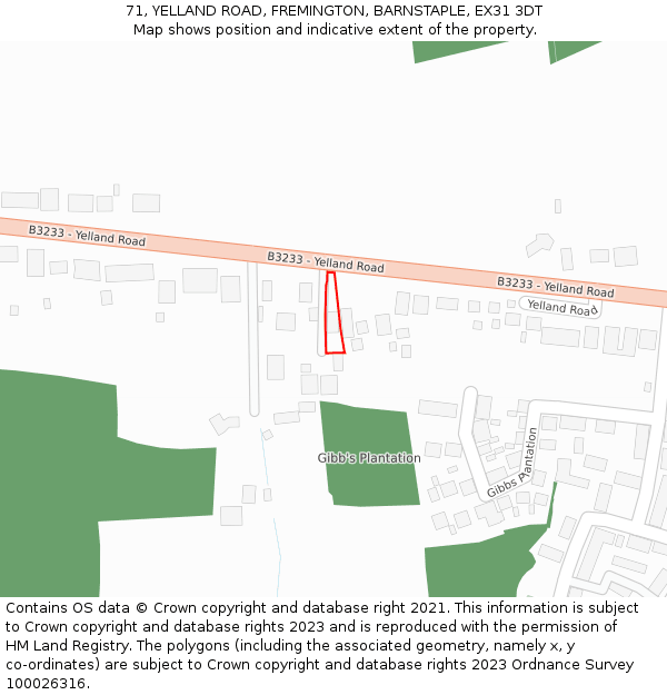 71, YELLAND ROAD, FREMINGTON, BARNSTAPLE, EX31 3DT: Location map and indicative extent of plot