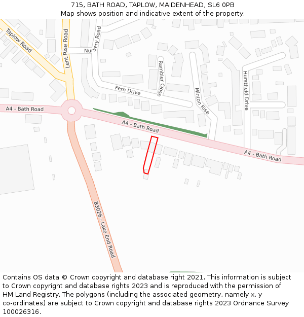 715, BATH ROAD, TAPLOW, MAIDENHEAD, SL6 0PB: Location map and indicative extent of plot