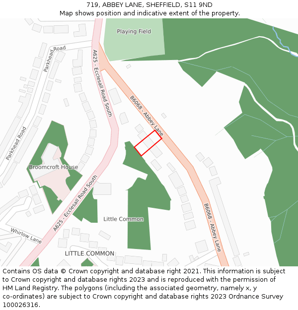 719, ABBEY LANE, SHEFFIELD, S11 9ND: Location map and indicative extent of plot