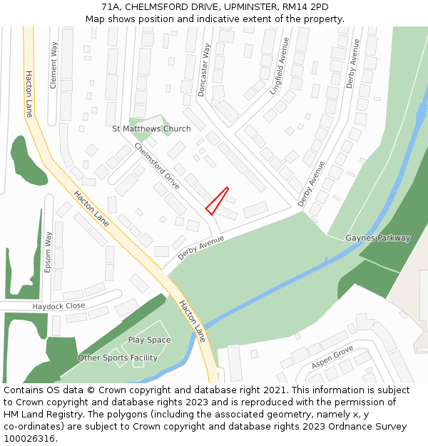 71A, CHELMSFORD DRIVE, UPMINSTER, RM14 2PD: Location map and indicative extent of plot