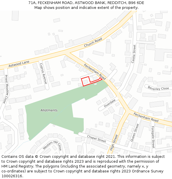 71A, FECKENHAM ROAD, ASTWOOD BANK, REDDITCH, B96 6DE: Location map and indicative extent of plot