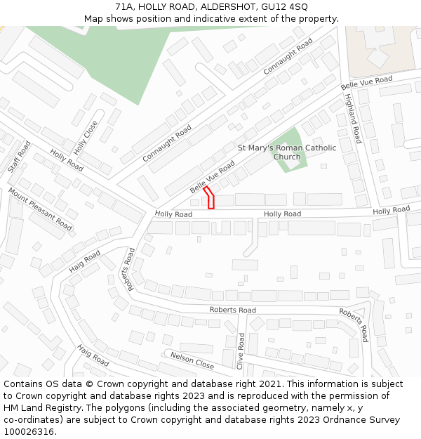 71A, HOLLY ROAD, ALDERSHOT, GU12 4SQ: Location map and indicative extent of plot