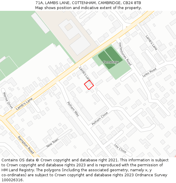 71A, LAMBS LANE, COTTENHAM, CAMBRIDGE, CB24 8TB: Location map and indicative extent of plot