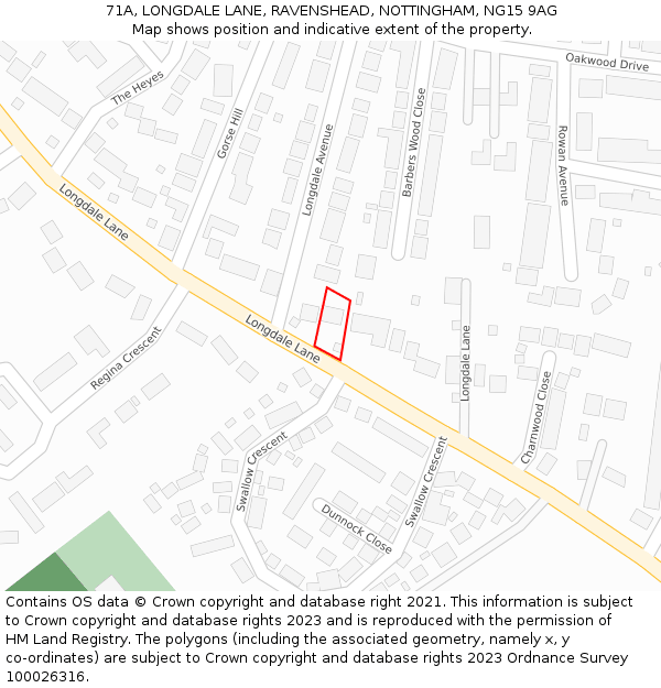 71A, LONGDALE LANE, RAVENSHEAD, NOTTINGHAM, NG15 9AG: Location map and indicative extent of plot