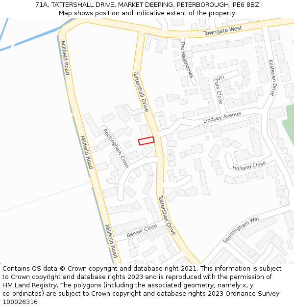 71A, TATTERSHALL DRIVE, MARKET DEEPING, PETERBOROUGH, PE6 8BZ: Location map and indicative extent of plot