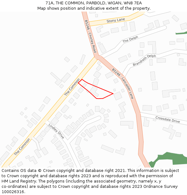 71A, THE COMMON, PARBOLD, WIGAN, WN8 7EA: Location map and indicative extent of plot
