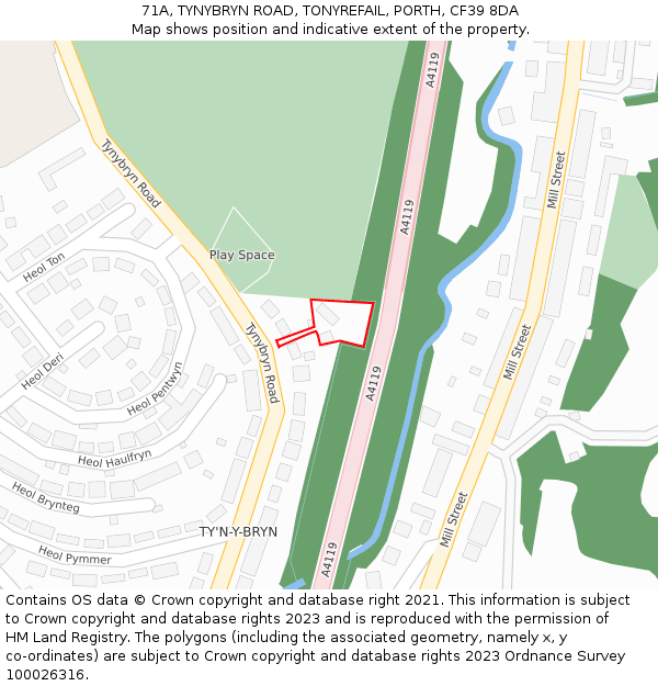 71A, TYNYBRYN ROAD, TONYREFAIL, PORTH, CF39 8DA: Location map and indicative extent of plot
