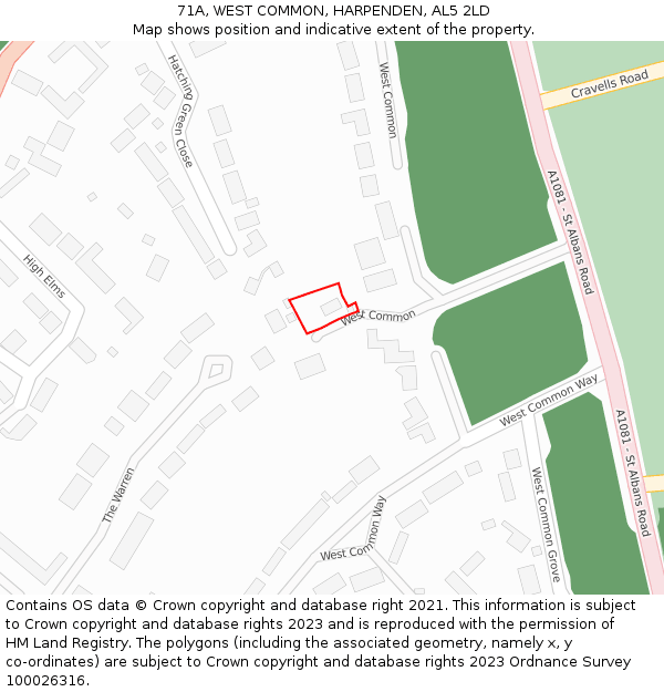 71A, WEST COMMON, HARPENDEN, AL5 2LD: Location map and indicative extent of plot