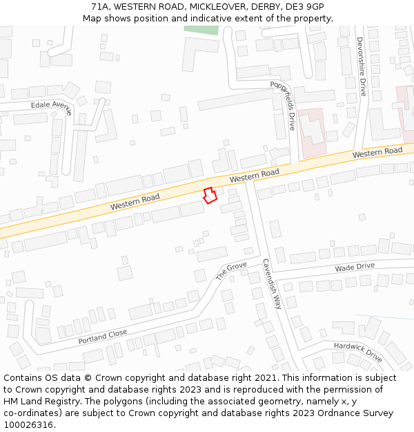 71A, WESTERN ROAD, MICKLEOVER, DERBY, DE3 9GP: Location map and indicative extent of plot