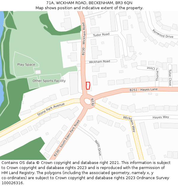 71A, WICKHAM ROAD, BECKENHAM, BR3 6QN: Location map and indicative extent of plot