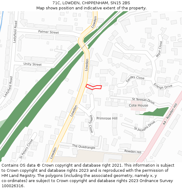 71C, LOWDEN, CHIPPENHAM, SN15 2BS: Location map and indicative extent of plot