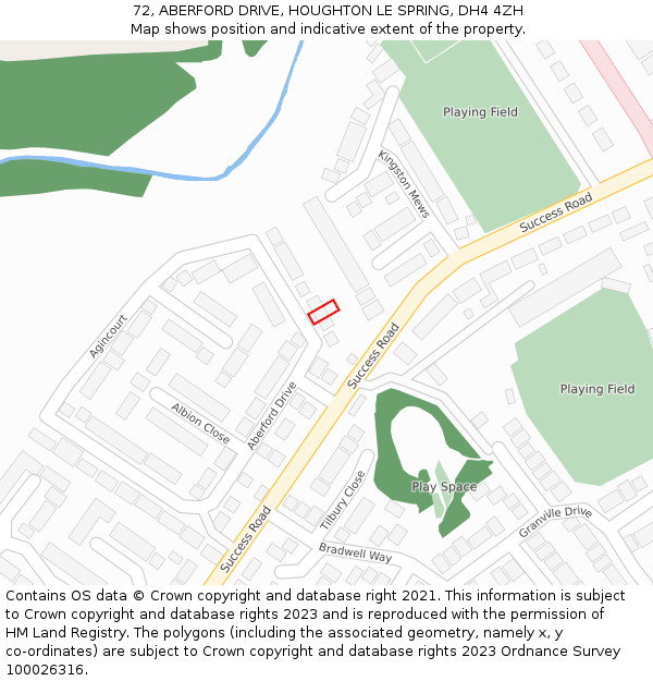 72, ABERFORD DRIVE, HOUGHTON LE SPRING, DH4 4ZH: Location map and indicative extent of plot