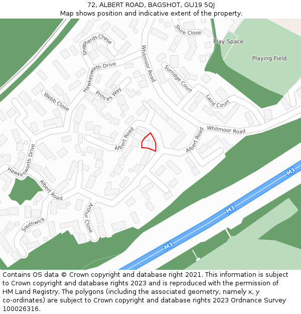 72, ALBERT ROAD, BAGSHOT, GU19 5QJ: Location map and indicative extent of plot