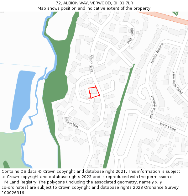 72, ALBION WAY, VERWOOD, BH31 7LR: Location map and indicative extent of plot