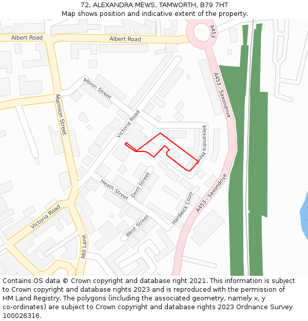 72, ALEXANDRA MEWS, TAMWORTH, B79 7HT: Location map and indicative extent of plot