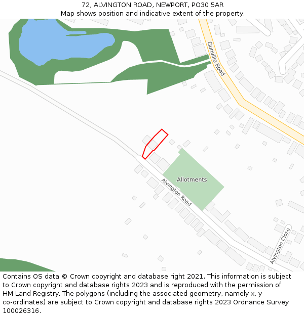 72, ALVINGTON ROAD, NEWPORT, PO30 5AR: Location map and indicative extent of plot