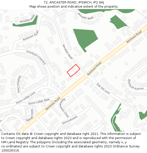 72, ANCASTER ROAD, IPSWICH, IP2 9AJ: Location map and indicative extent of plot