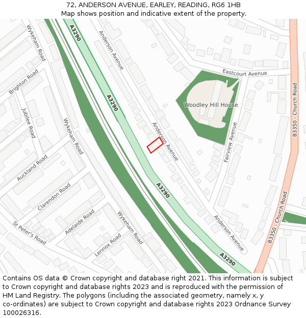 72, ANDERSON AVENUE, EARLEY, READING, RG6 1HB: Location map and indicative extent of plot