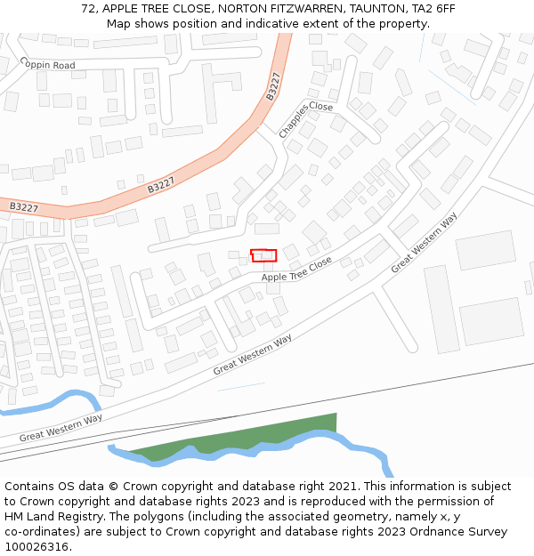 72, APPLE TREE CLOSE, NORTON FITZWARREN, TAUNTON, TA2 6FF: Location map and indicative extent of plot