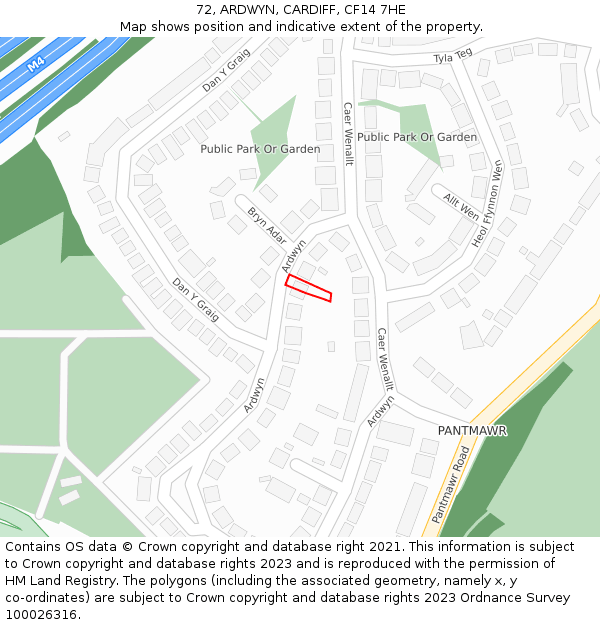 72, ARDWYN, CARDIFF, CF14 7HE: Location map and indicative extent of plot