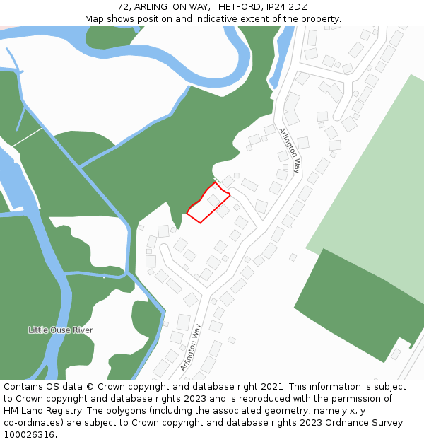 72, ARLINGTON WAY, THETFORD, IP24 2DZ: Location map and indicative extent of plot