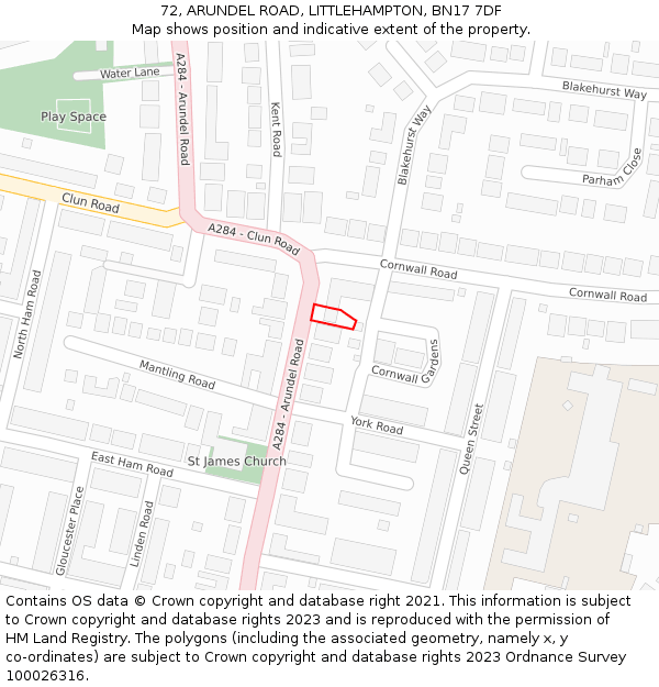 72, ARUNDEL ROAD, LITTLEHAMPTON, BN17 7DF: Location map and indicative extent of plot