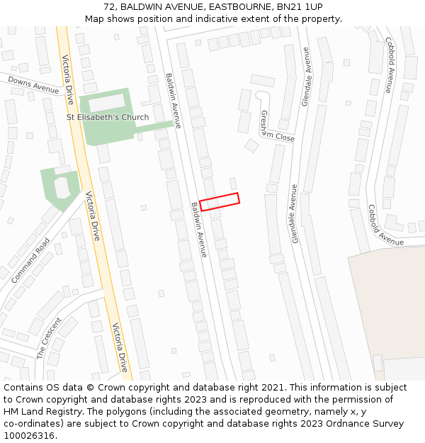 72, BALDWIN AVENUE, EASTBOURNE, BN21 1UP: Location map and indicative extent of plot