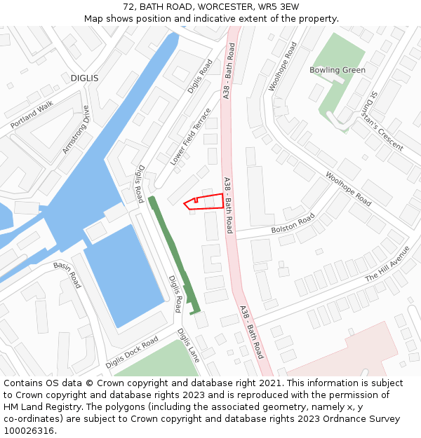 72, BATH ROAD, WORCESTER, WR5 3EW: Location map and indicative extent of plot