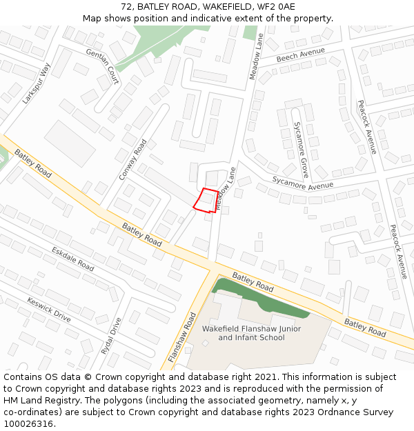 72, BATLEY ROAD, WAKEFIELD, WF2 0AE: Location map and indicative extent of plot