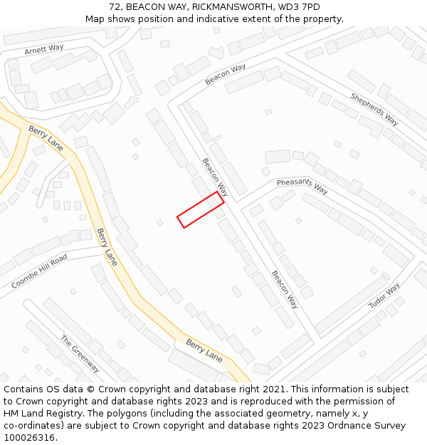 72, BEACON WAY, RICKMANSWORTH, WD3 7PD: Location map and indicative extent of plot