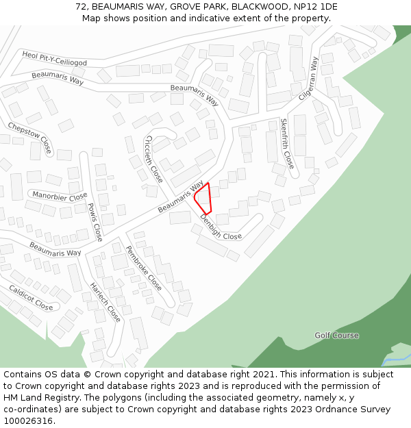 72, BEAUMARIS WAY, GROVE PARK, BLACKWOOD, NP12 1DE: Location map and indicative extent of plot