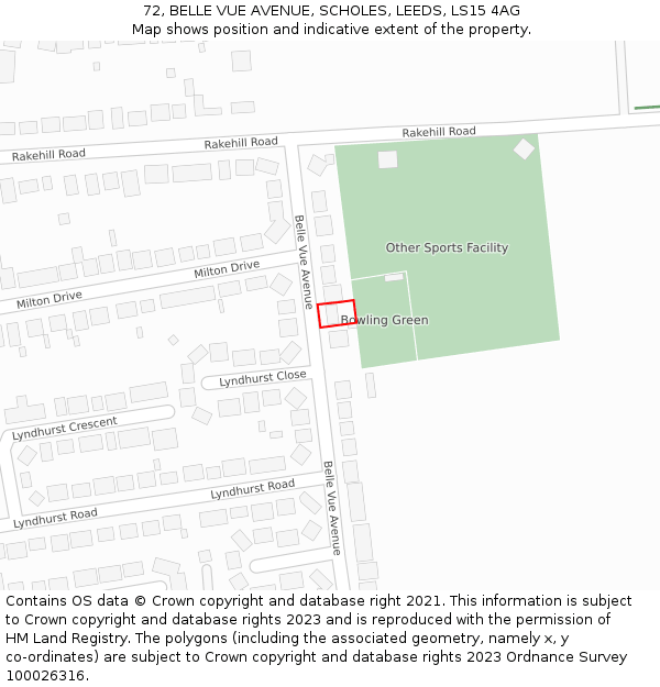 72, BELLE VUE AVENUE, SCHOLES, LEEDS, LS15 4AG: Location map and indicative extent of plot