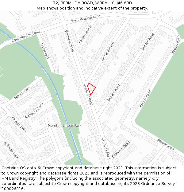 72, BERMUDA ROAD, WIRRAL, CH46 6BB: Location map and indicative extent of plot