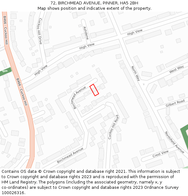 72, BIRCHMEAD AVENUE, PINNER, HA5 2BH: Location map and indicative extent of plot