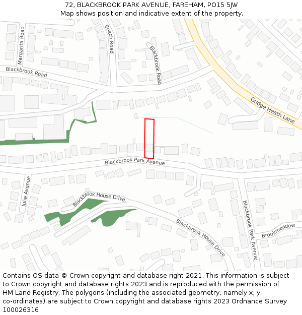 72, BLACKBROOK PARK AVENUE, FAREHAM, PO15 5JW: Location map and indicative extent of plot