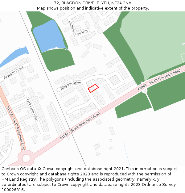 72, BLAGDON DRIVE, BLYTH, NE24 3NA: Location map and indicative extent of plot
