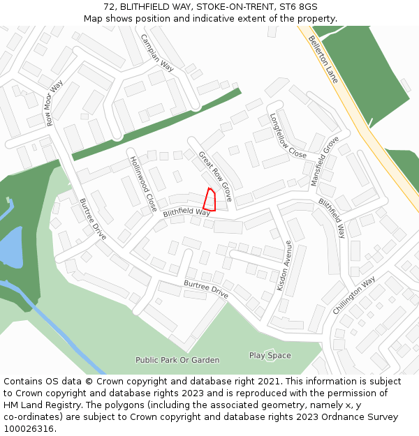 72, BLITHFIELD WAY, STOKE-ON-TRENT, ST6 8GS: Location map and indicative extent of plot