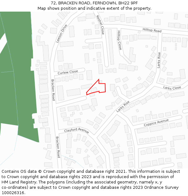 72, BRACKEN ROAD, FERNDOWN, BH22 9PF: Location map and indicative extent of plot